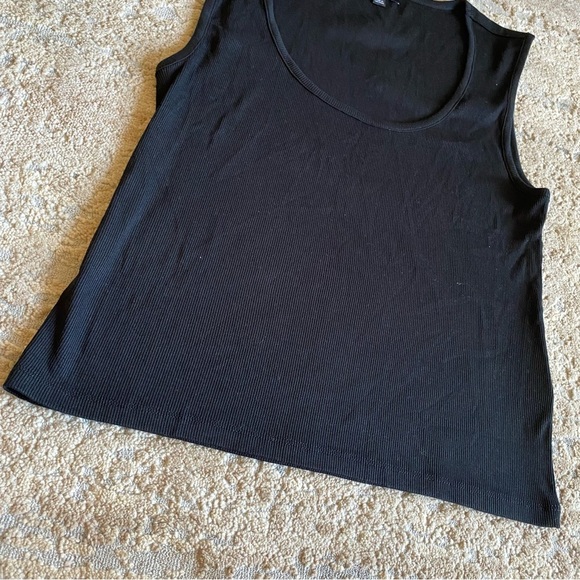 J Crew Ribbed Tank Top Solid Black Sleeveless Round Neck Cotton: Large - Picture 2 of 8